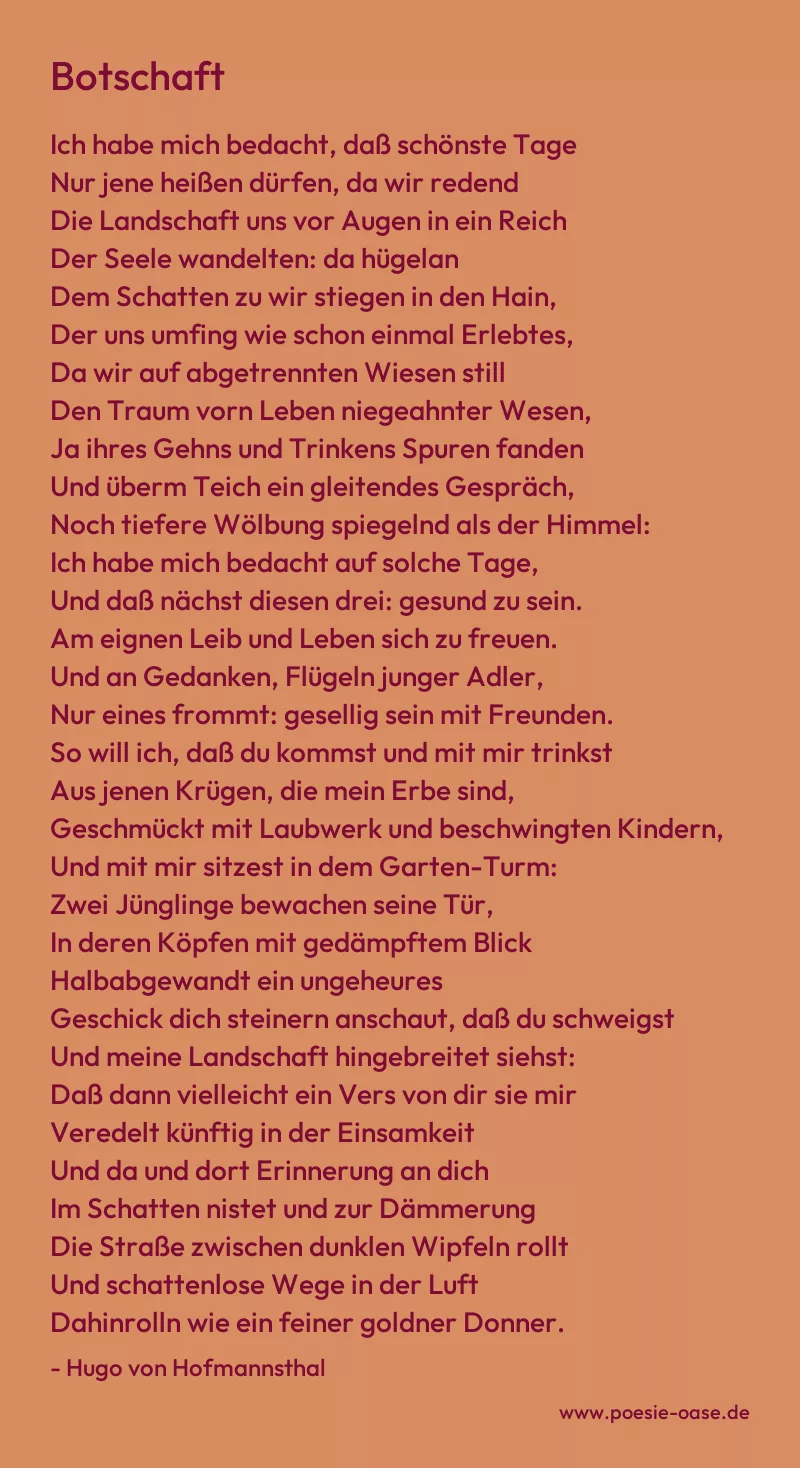 Gedicht: Botschaft von Hugo von Hofmannsthal