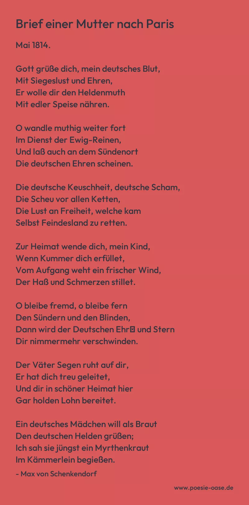 Gedicht: Brief einer Mutter nach Paris von Max von Schenkendorf