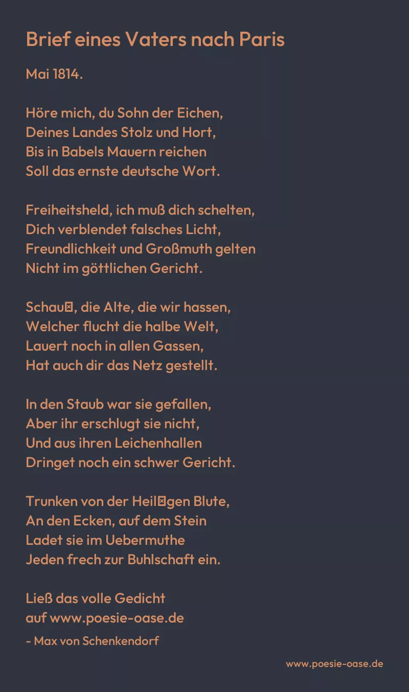 Gedicht: Brief eines Vaters nach Paris von Max von Schenkendorf