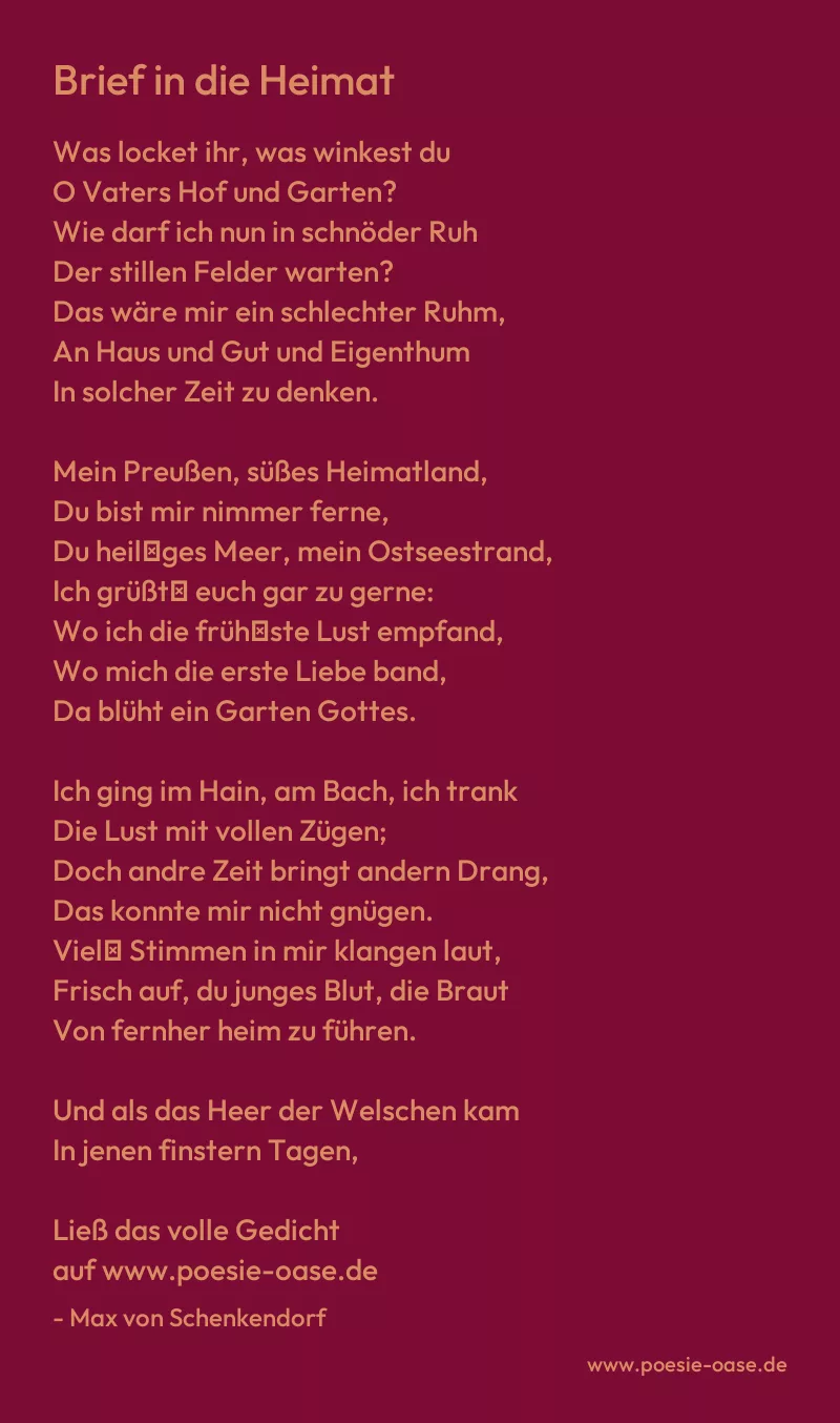 Gedicht: Brief in die Heimat von Max von Schenkendorf