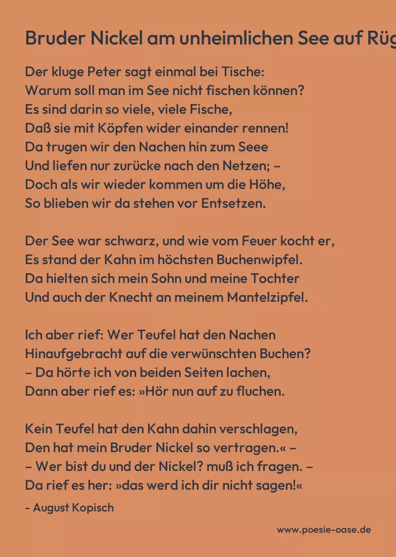 Gedicht: Bruder Nickel am unheimlichen See auf Rügen von August Kopisch