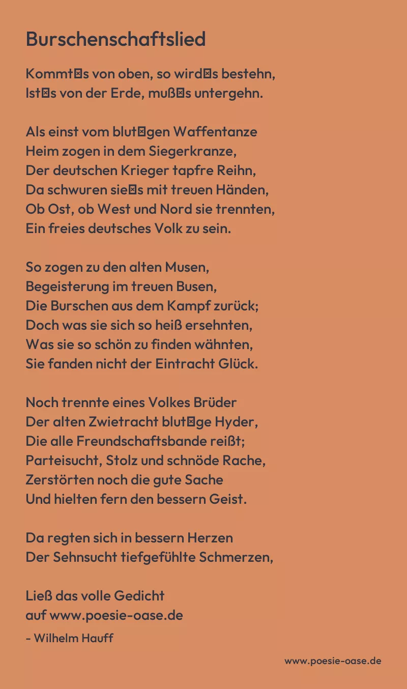 Gedicht: Burschenschaftslied von Wilhelm Hauff
