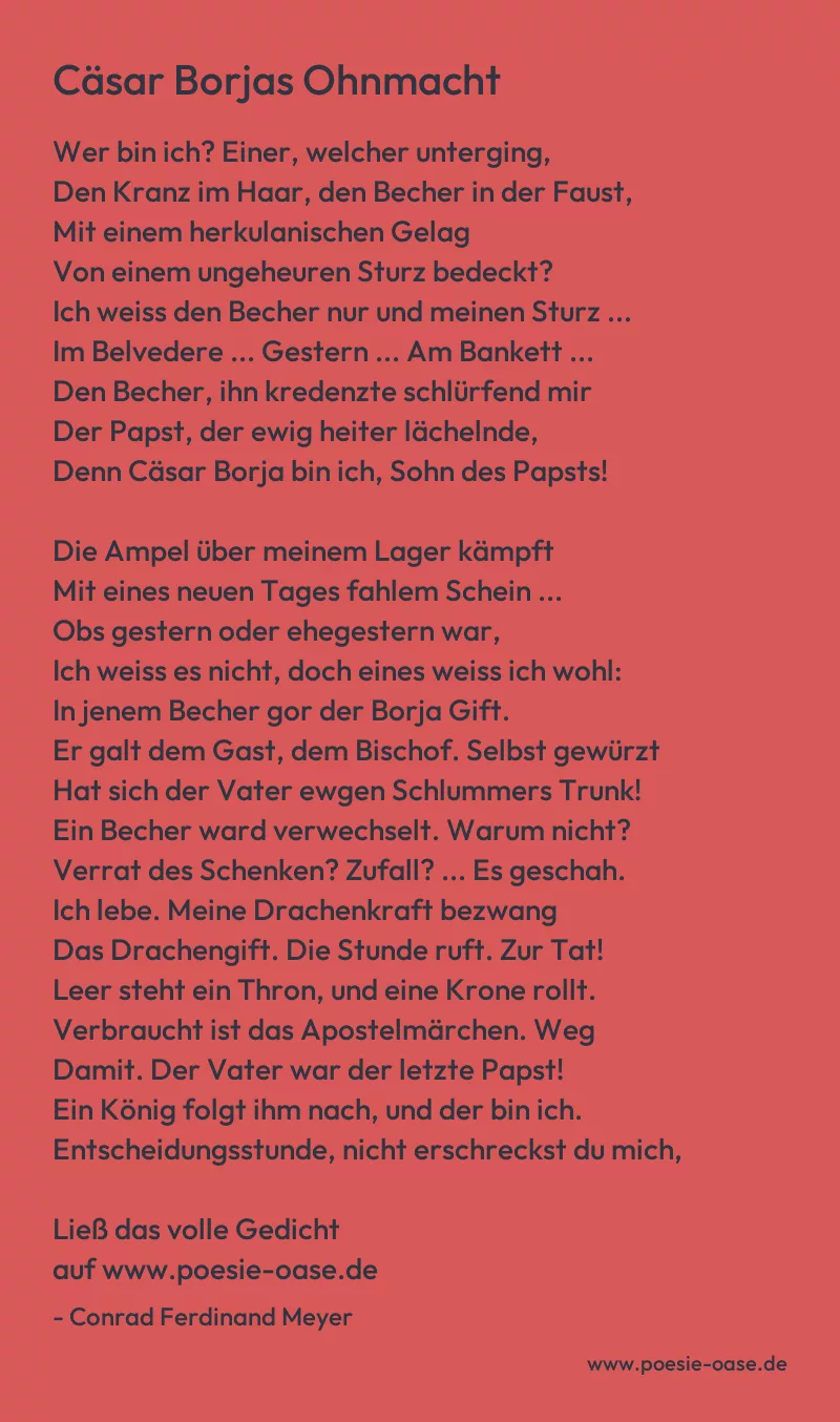 Gedicht: Cäsar Borjas Ohnmacht von Conrad Ferdinand Meyer