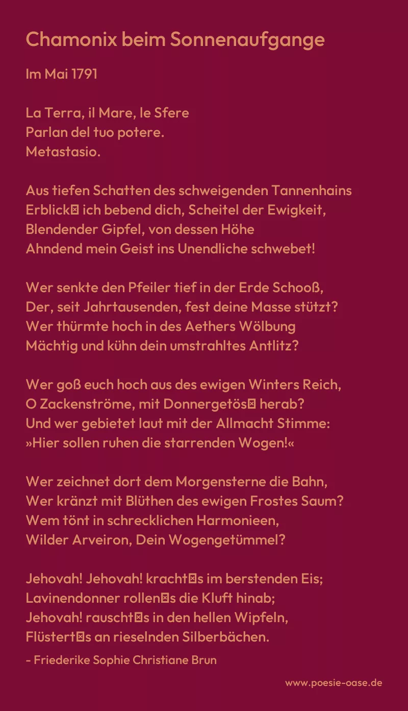 Gedicht: Chamonix beim Sonnenaufgange von Friederike Sophie Christiane Brun