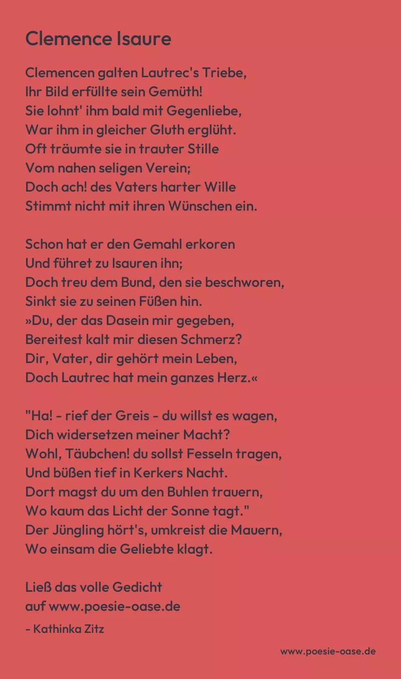 Gedicht: Clemence Isaure von Kathinka Zitz