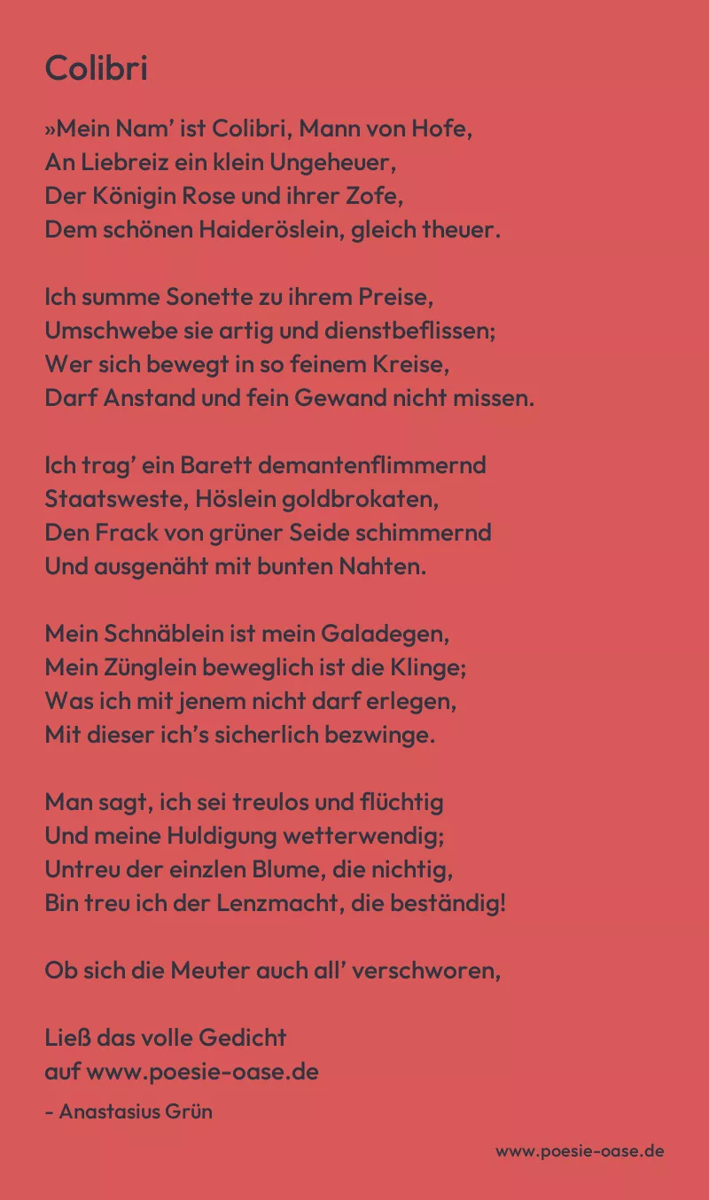 Gedicht: Colibri von Anastasius Grün