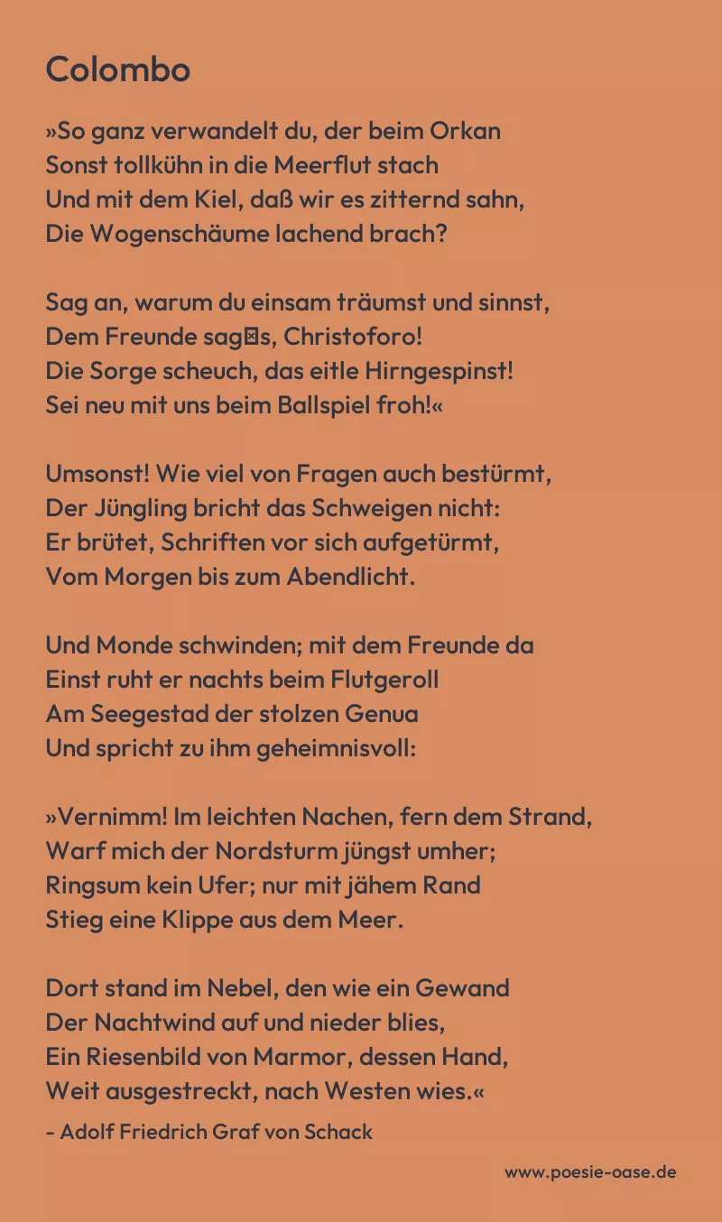 Gedicht: Colombo von Adolf Friedrich Graf von Schack