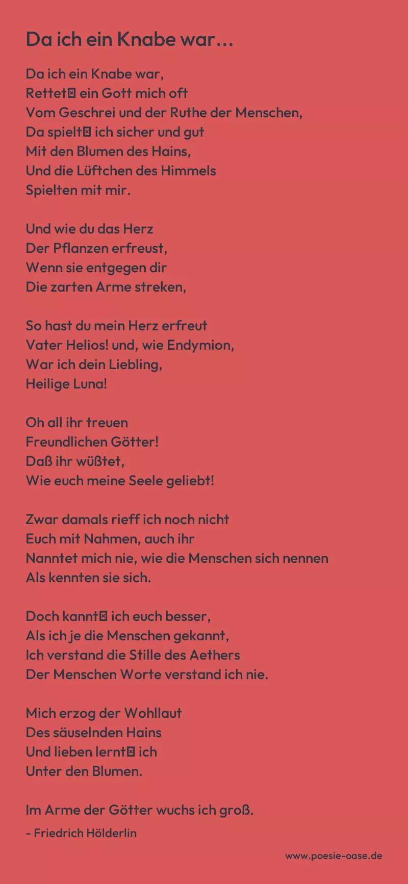 Gedicht: Da ich ein Knabe war... von Friedrich Hölderlin
