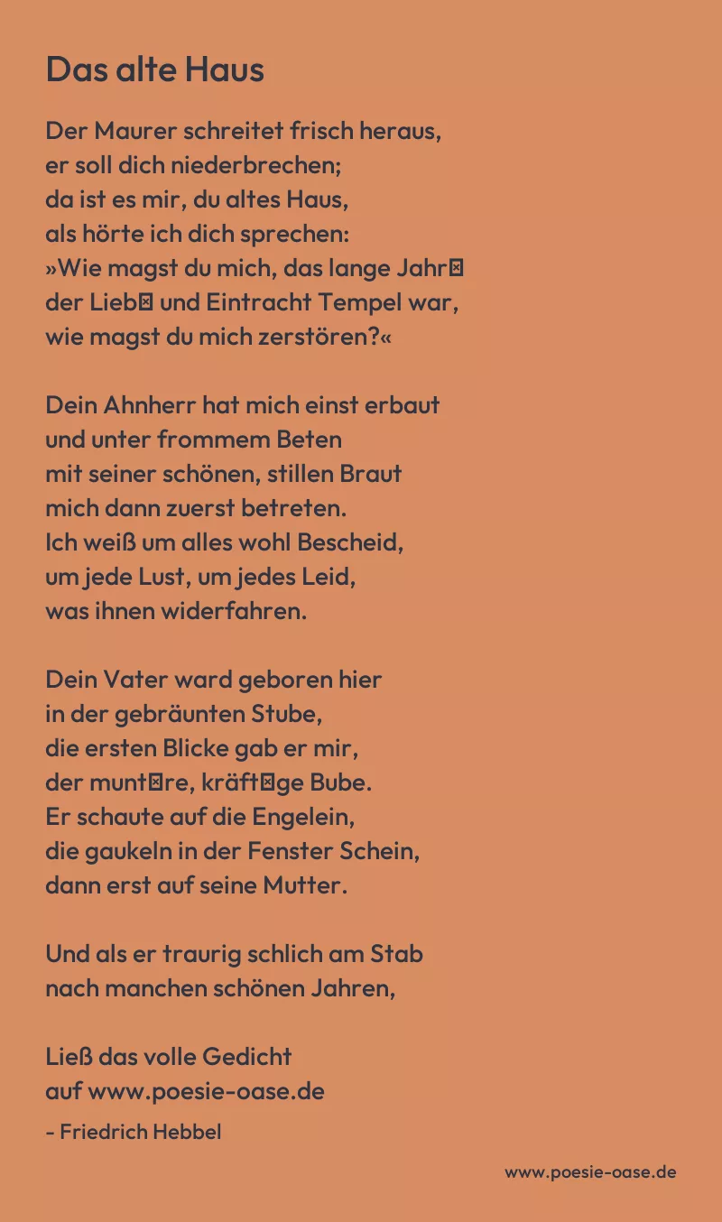 Gedicht: Das alte Haus von Friedrich Hebbel