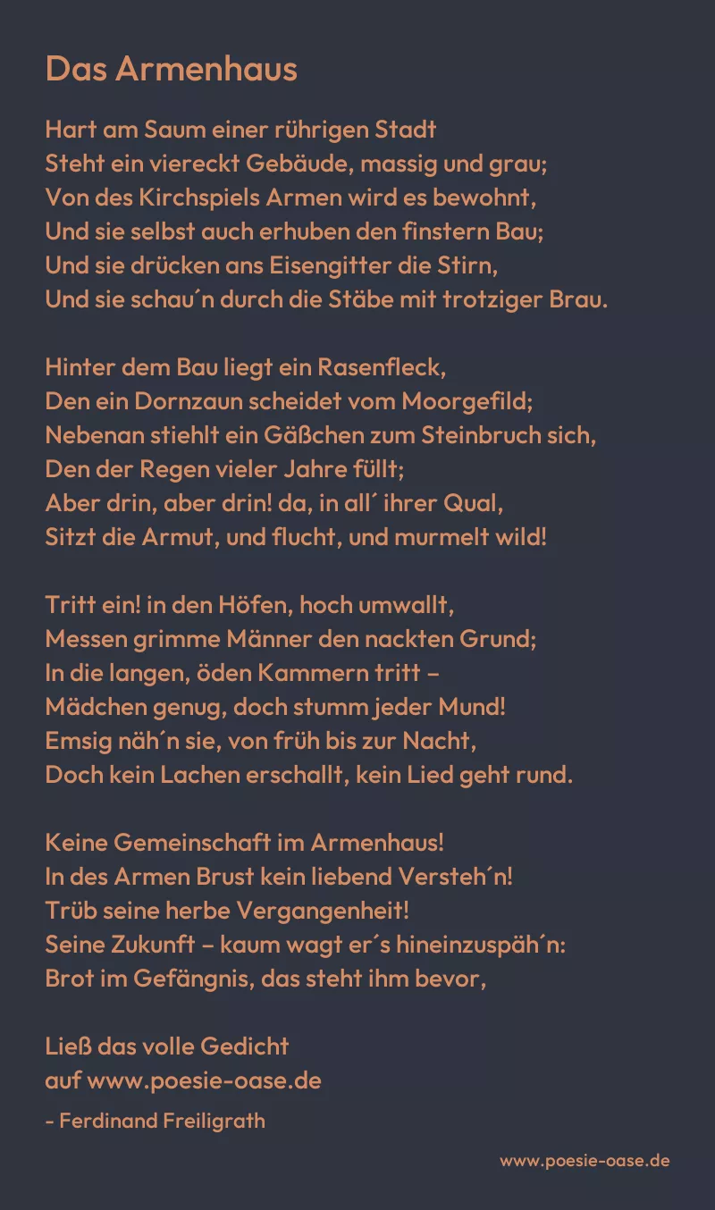 Gedicht: Das Armenhaus von Ferdinand Freiligrath