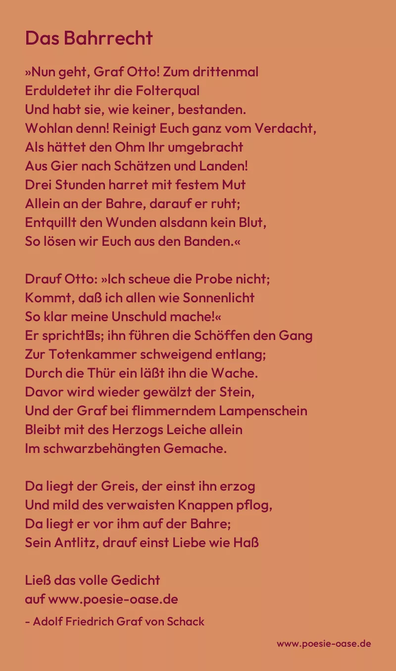 Gedicht: Das Bahrrecht von Adolf Friedrich Graf von Schack