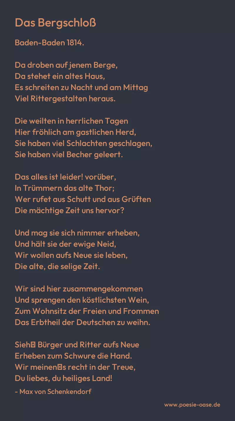 Gedicht: Das Bergschloß von Max von Schenkendorf