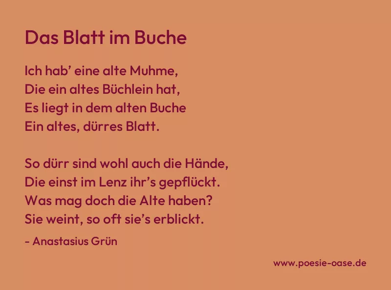 Gedicht: Das Blatt im Buche von Anastasius Grün