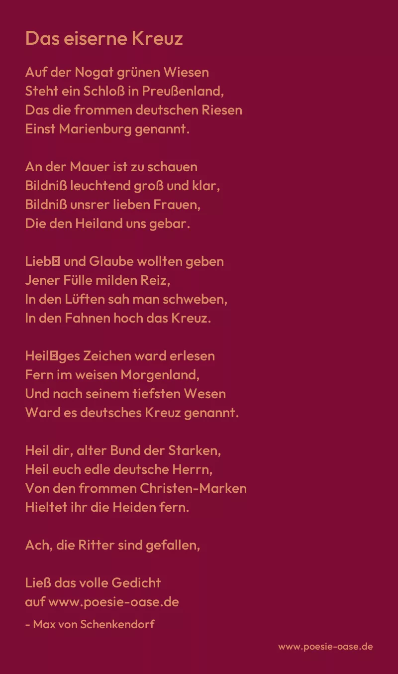 Gedicht: Das eiserne Kreuz von Max von Schenkendorf