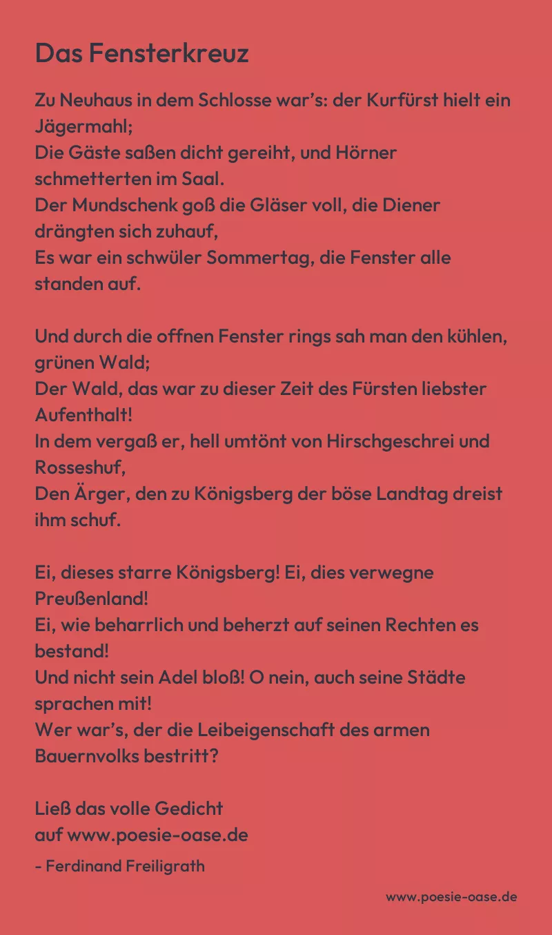 Gedicht: Das Fensterkreuz von Ferdinand Freiligrath
