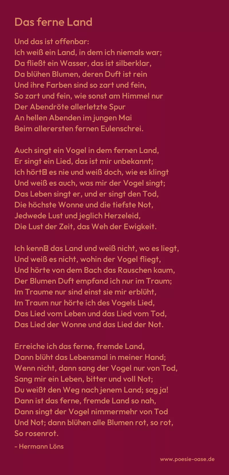 Gedicht: Das ferne Land von Hermann Löns