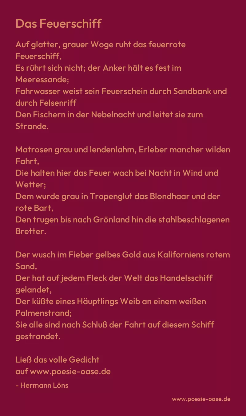 Gedicht: Das Feuerschiff von Hermann Löns