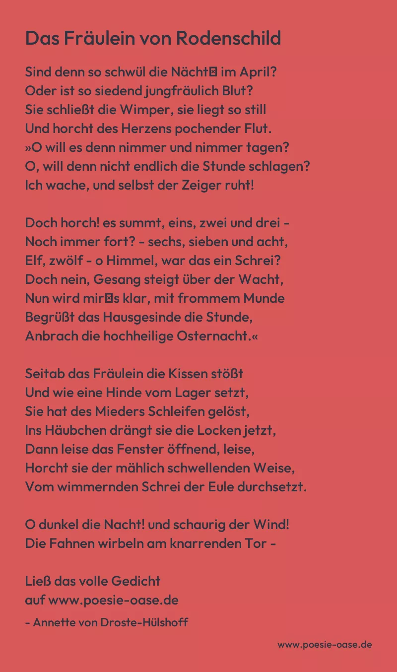Gedicht: Das Fräulein von Rodenschild von Annette von Droste-Hülshoff
