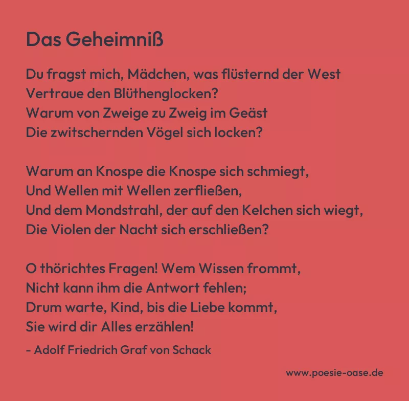 Gedicht: Das Geheimniß von Adolf Friedrich Graf von Schack