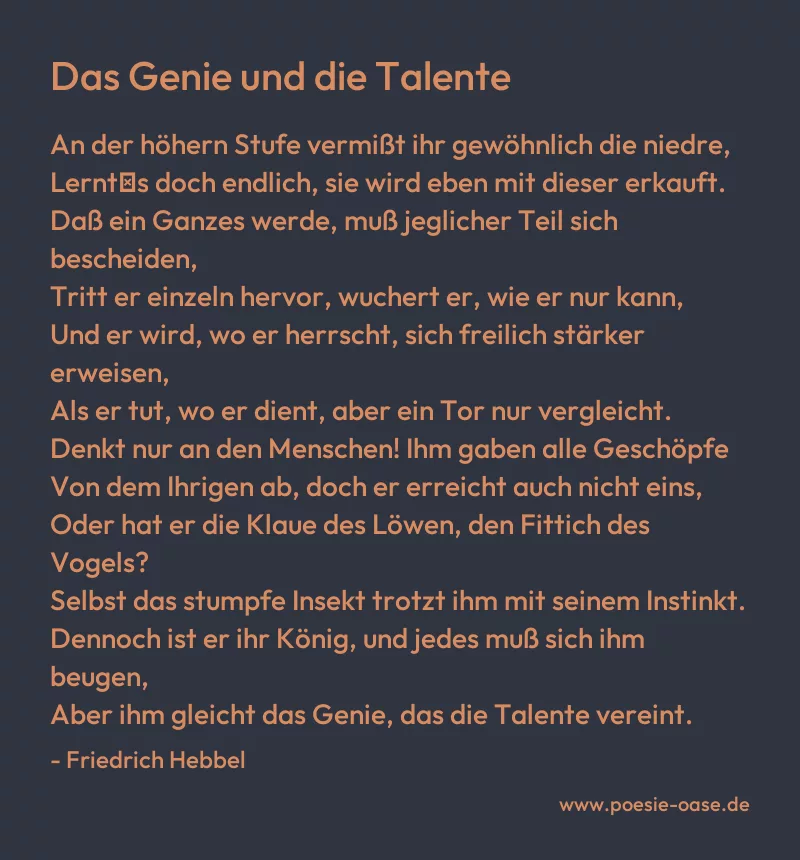 Gedicht: Das Genie und die Talente von Friedrich Hebbel