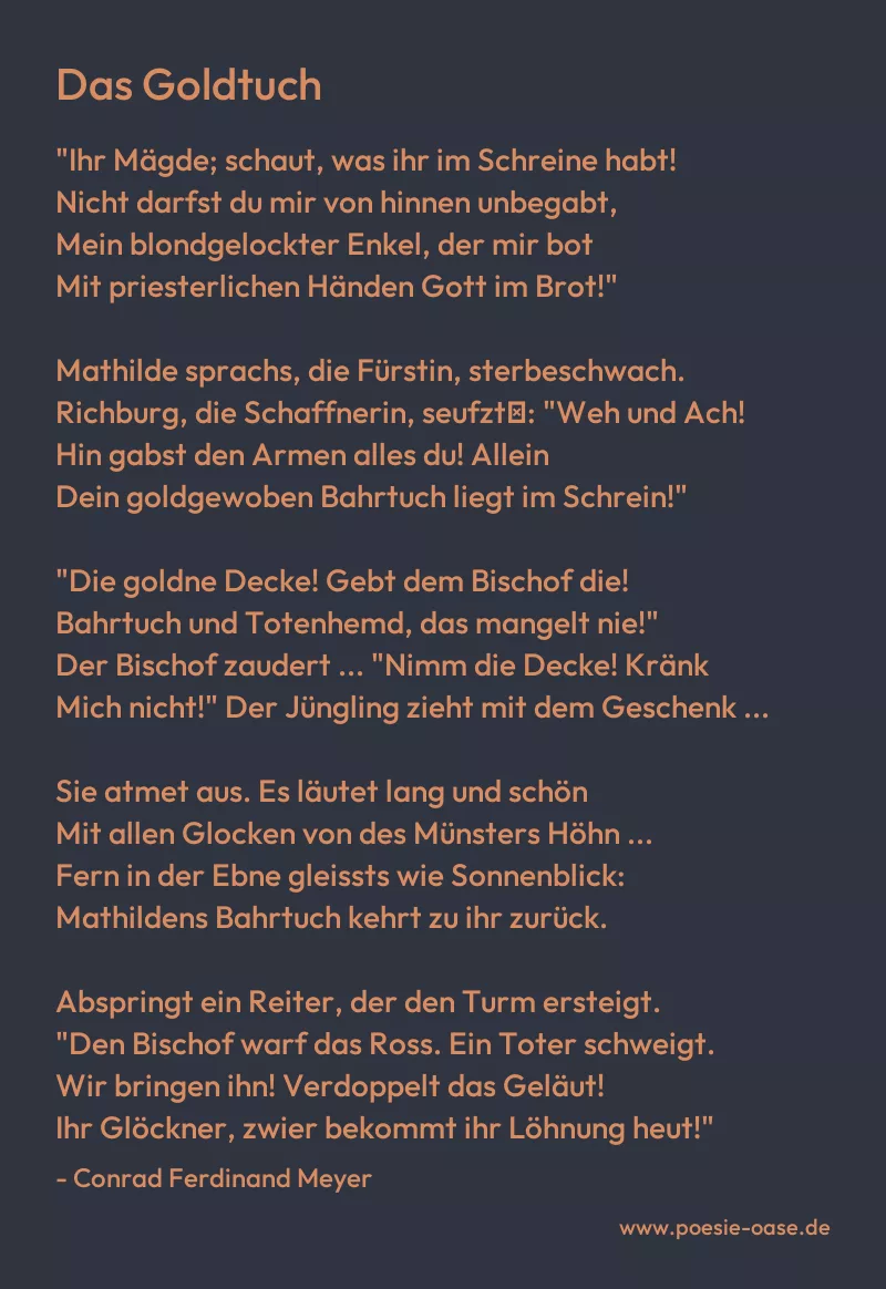 Gedicht: Das Goldtuch von Conrad Ferdinand Meyer