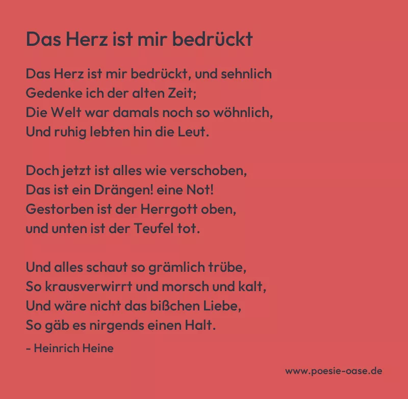 Gedicht: Das Herz ist mir bedrückt von Heinrich Heine