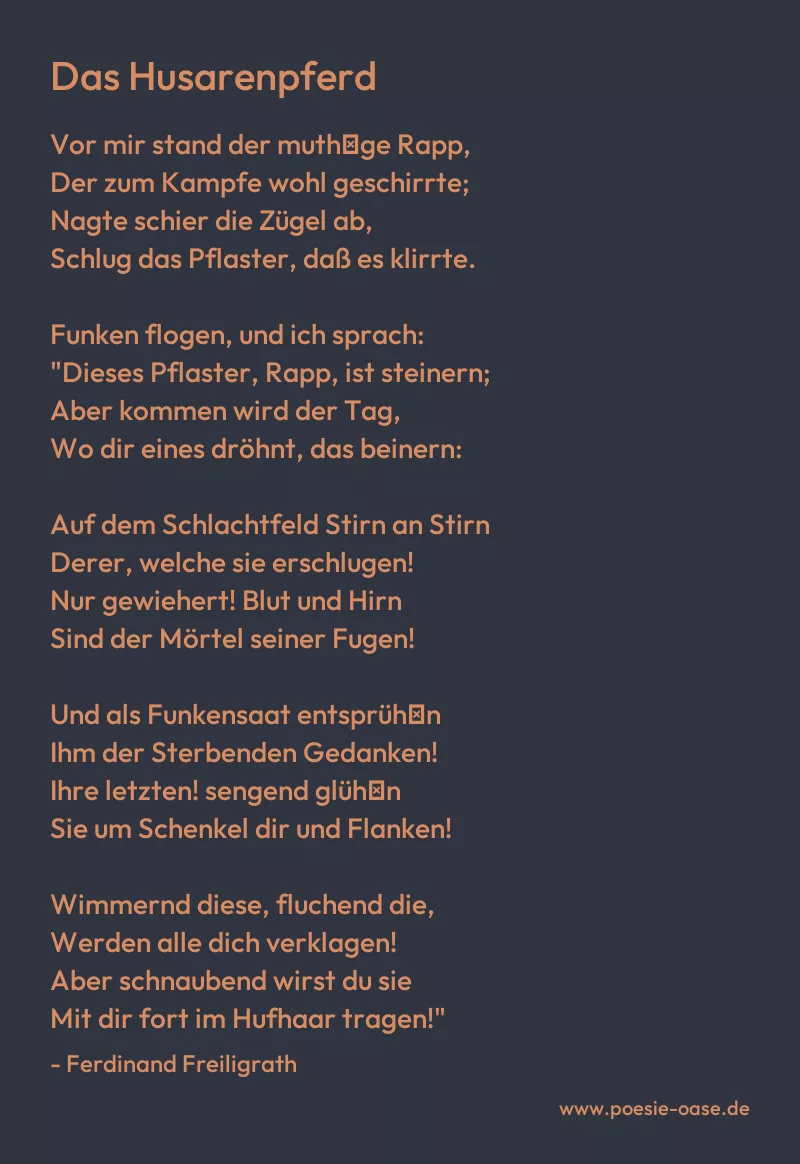 Gedicht: Das Husarenpferd von Ferdinand Freiligrath
