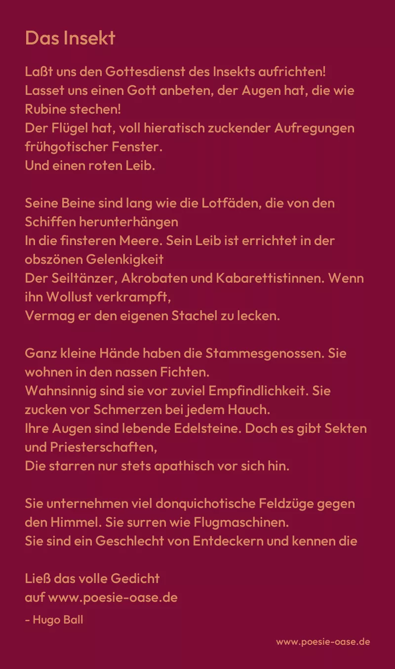 Gedicht: Das Insekt von Hugo Ball