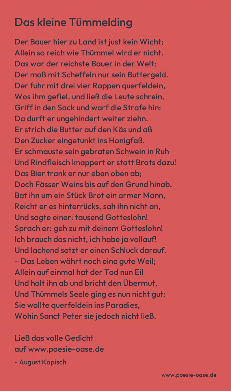 Gedicht: Das kleine Tümmelding von August Kopisch