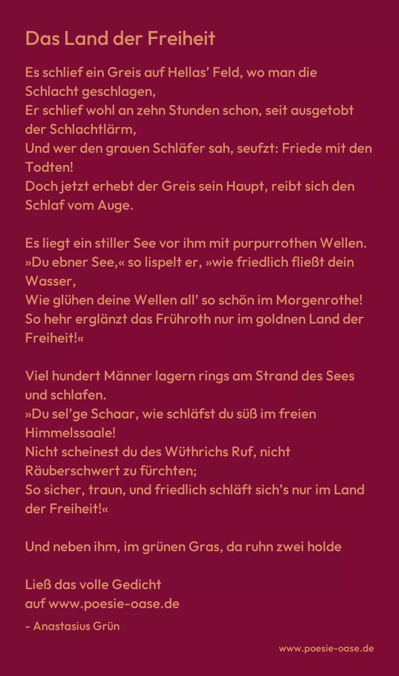 Gedicht: Das Land der Freiheit von Anastasius Grün
