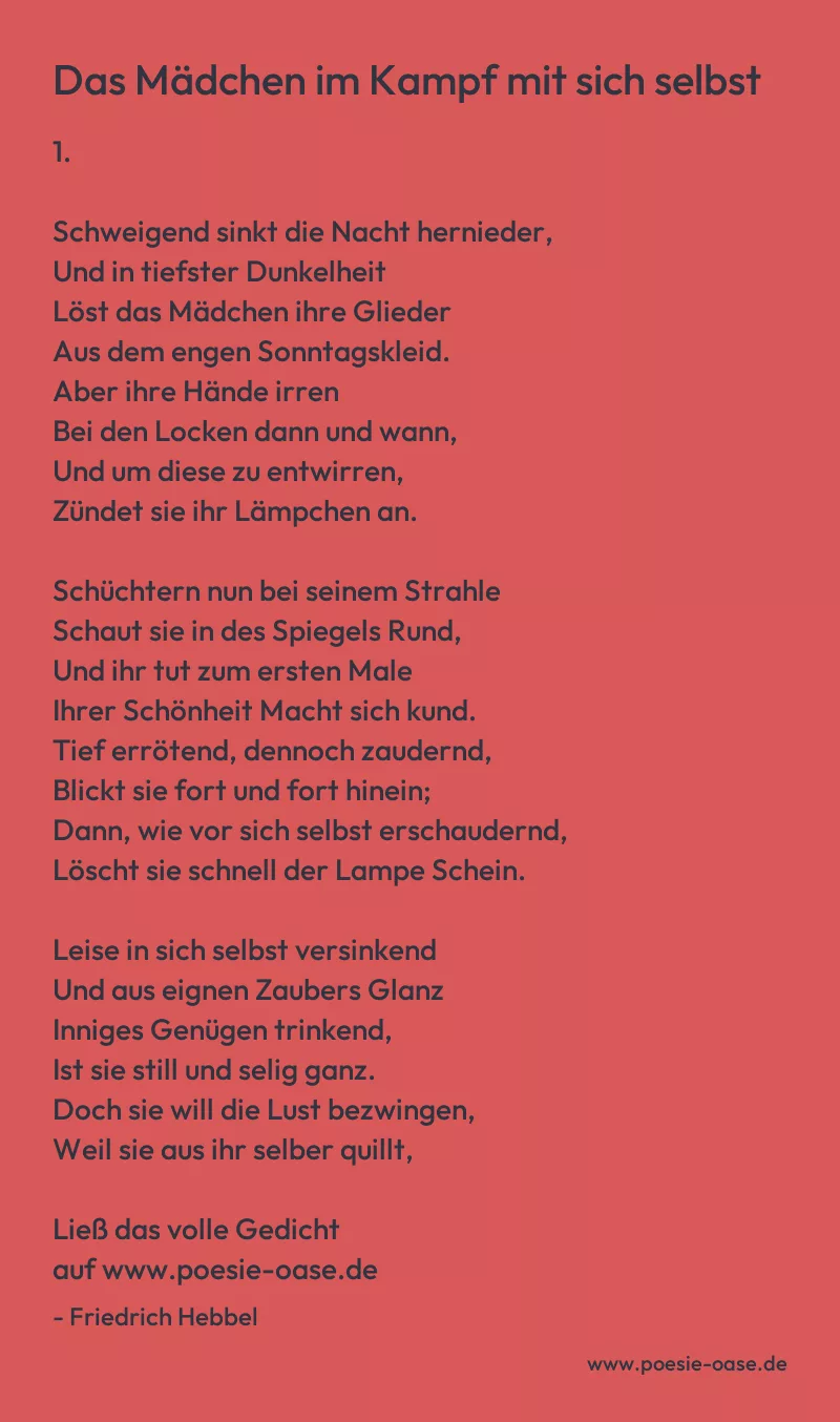 Gedicht: Das Mädchen im Kampf mit sich selbst von Friedrich Hebbel