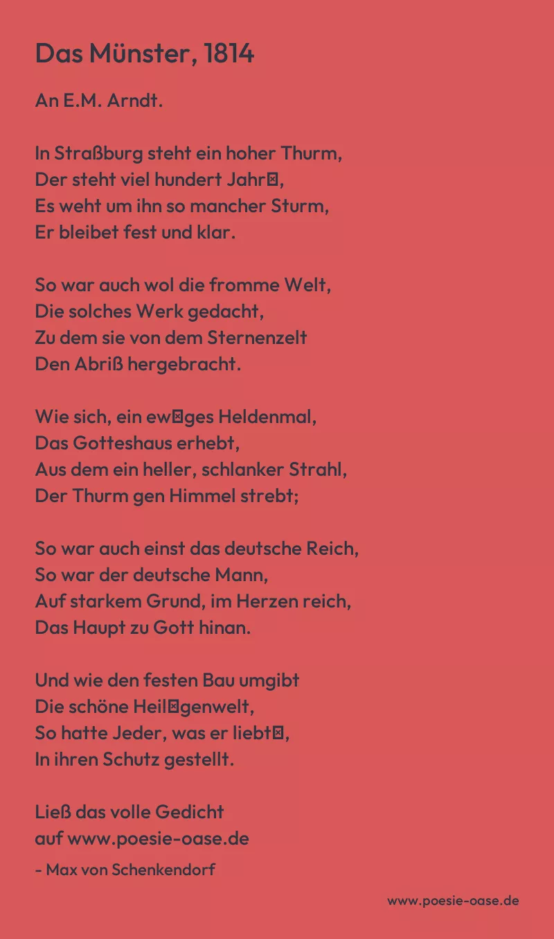 Gedicht: Das Münster, 1814 von Max von Schenkendorf