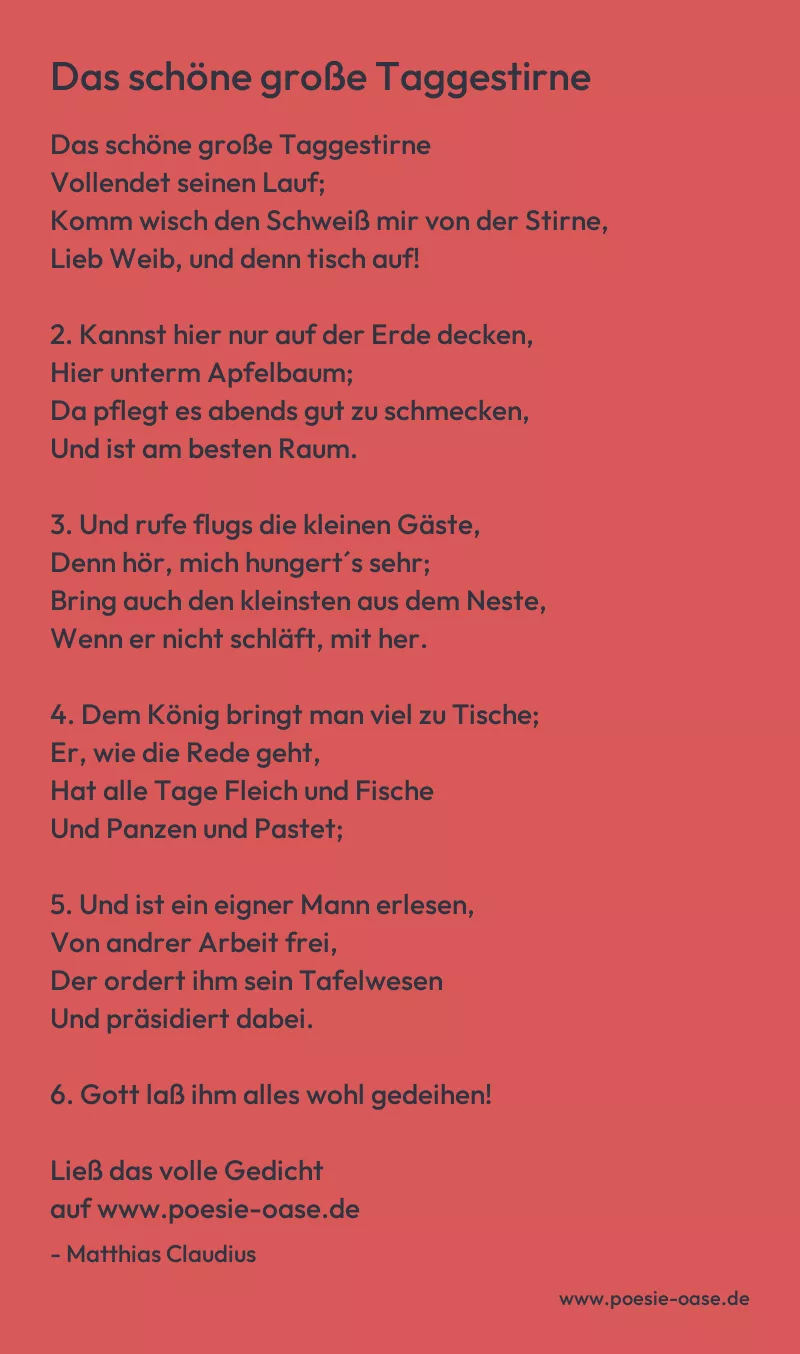 Gedicht: Das schöne große Taggestirne von Matthias Claudius