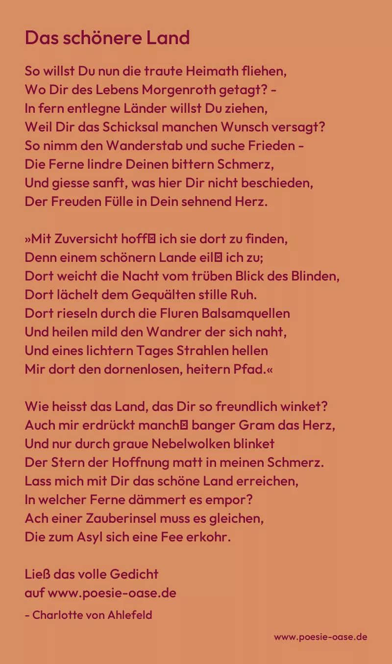 Gedicht: Das schönere Land von Charlotte von Ahlefeld