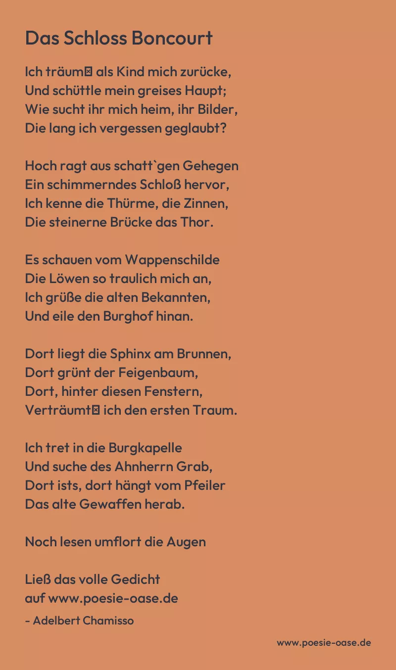 Gedicht: Das Schloss Boncourt von Adelbert Chamisso