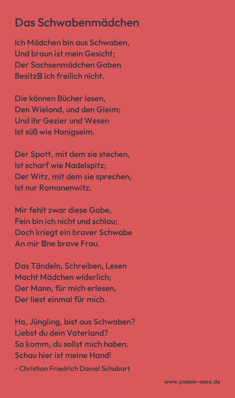 Gedicht: Das Schwabenmädchen von Christian Friedrich Daniel Schubart