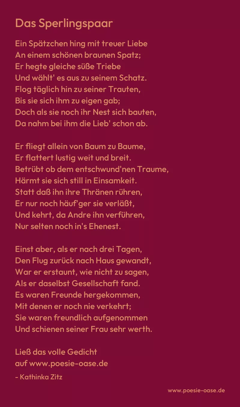 Gedicht: Das Sperlingspaar von Kathinka Zitz