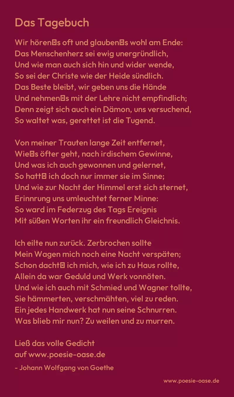 Gedicht: Das Tagebuch von Johann Wolfgang von Goethe