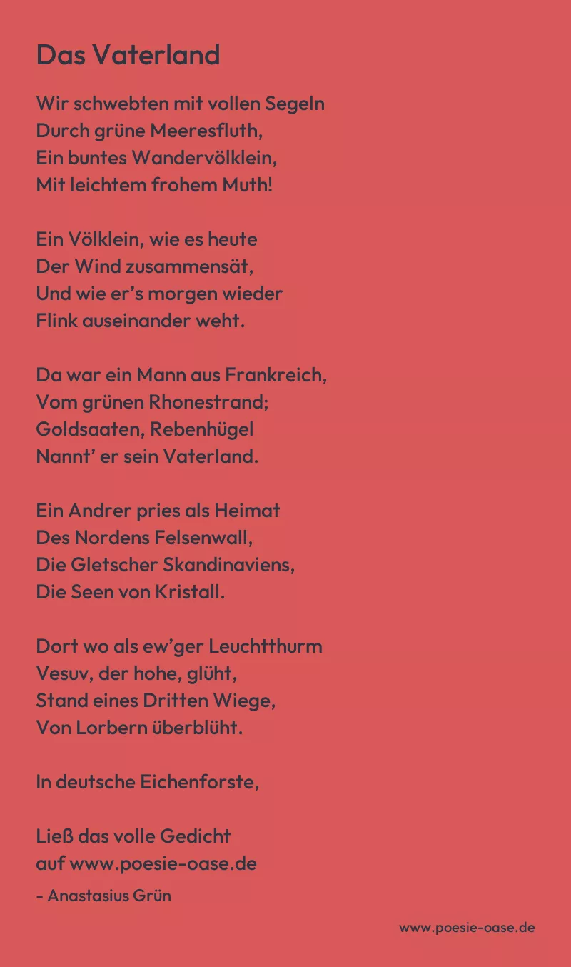 Gedicht: Das Vaterland von Anastasius Grün
