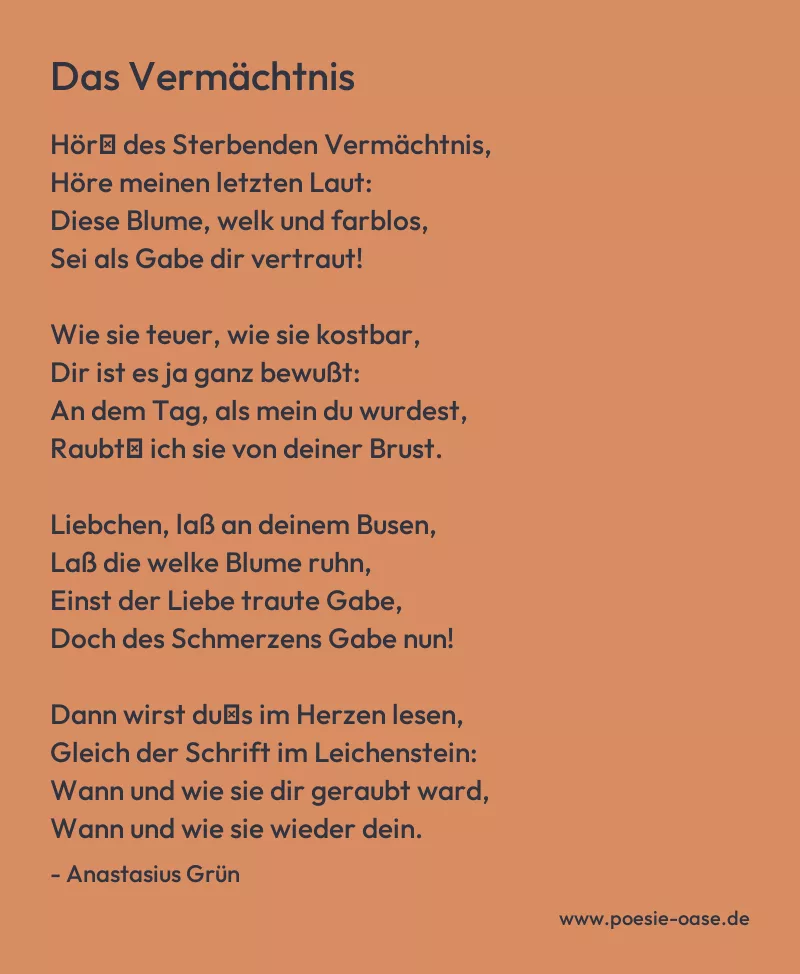 Gedicht: Das Vermächtnis von Anastasius Grün