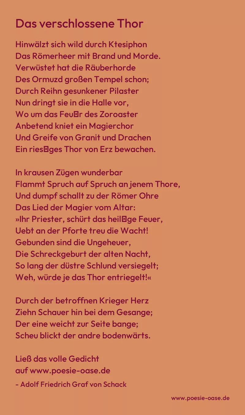 Gedicht: Das verschlossene Thor von Adolf Friedrich Graf von Schack