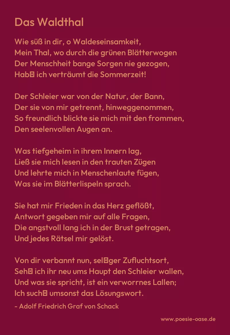 Gedicht: Das Waldthal von Adolf Friedrich Graf von Schack