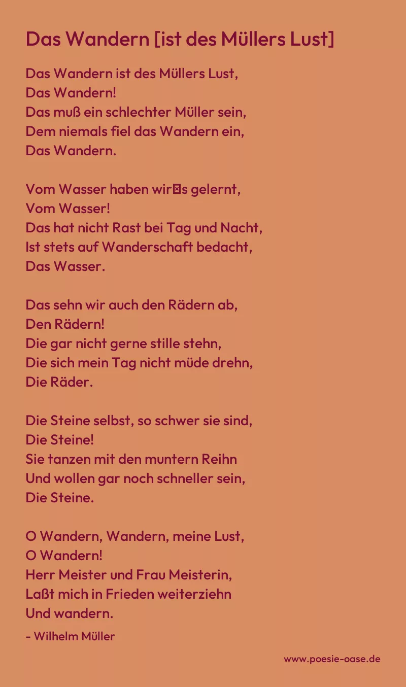 Gedicht: Das Wandern [ist des Müllers Lust] von Wilhelm Müller