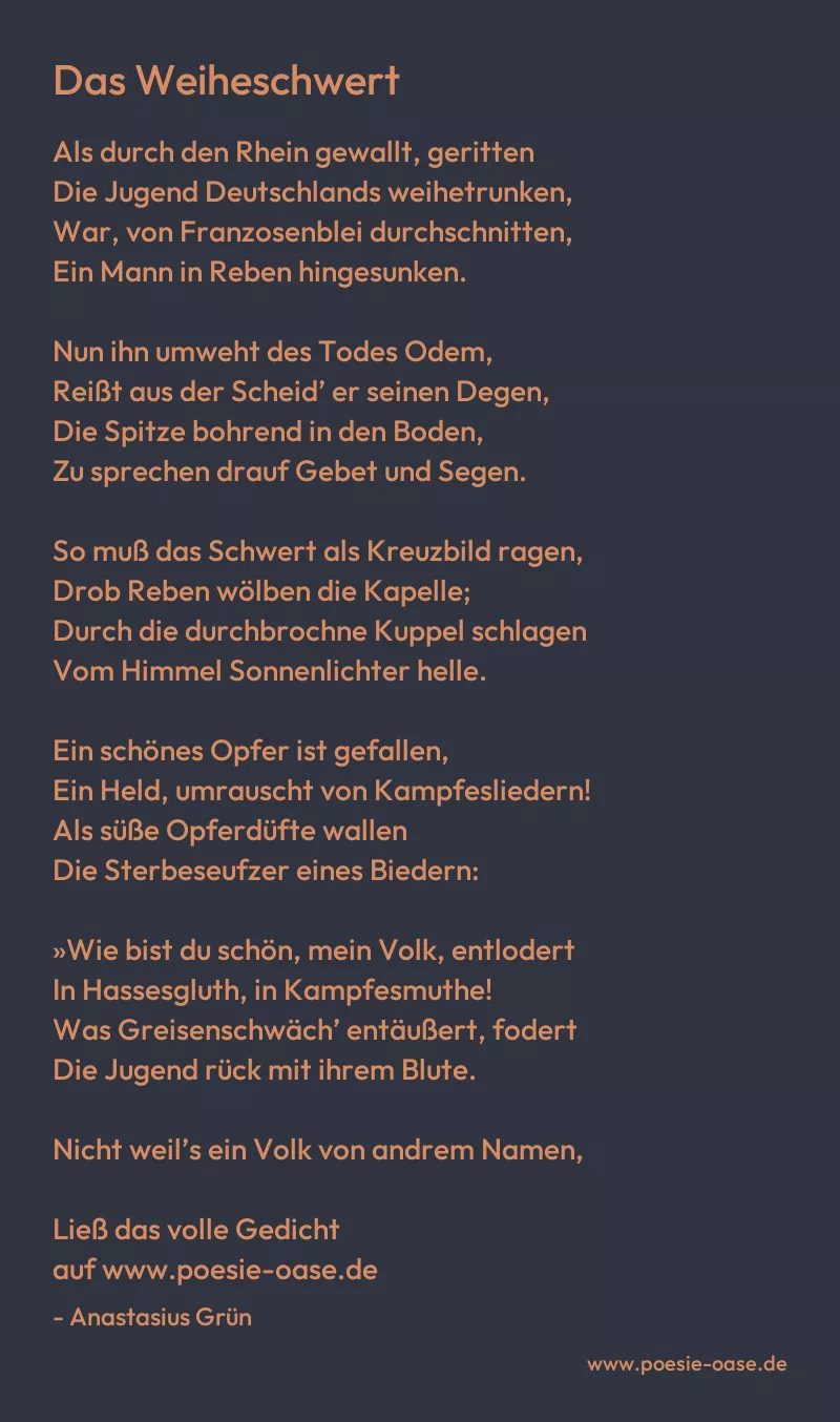 Gedicht: Das Weiheschwert von Anastasius Grün