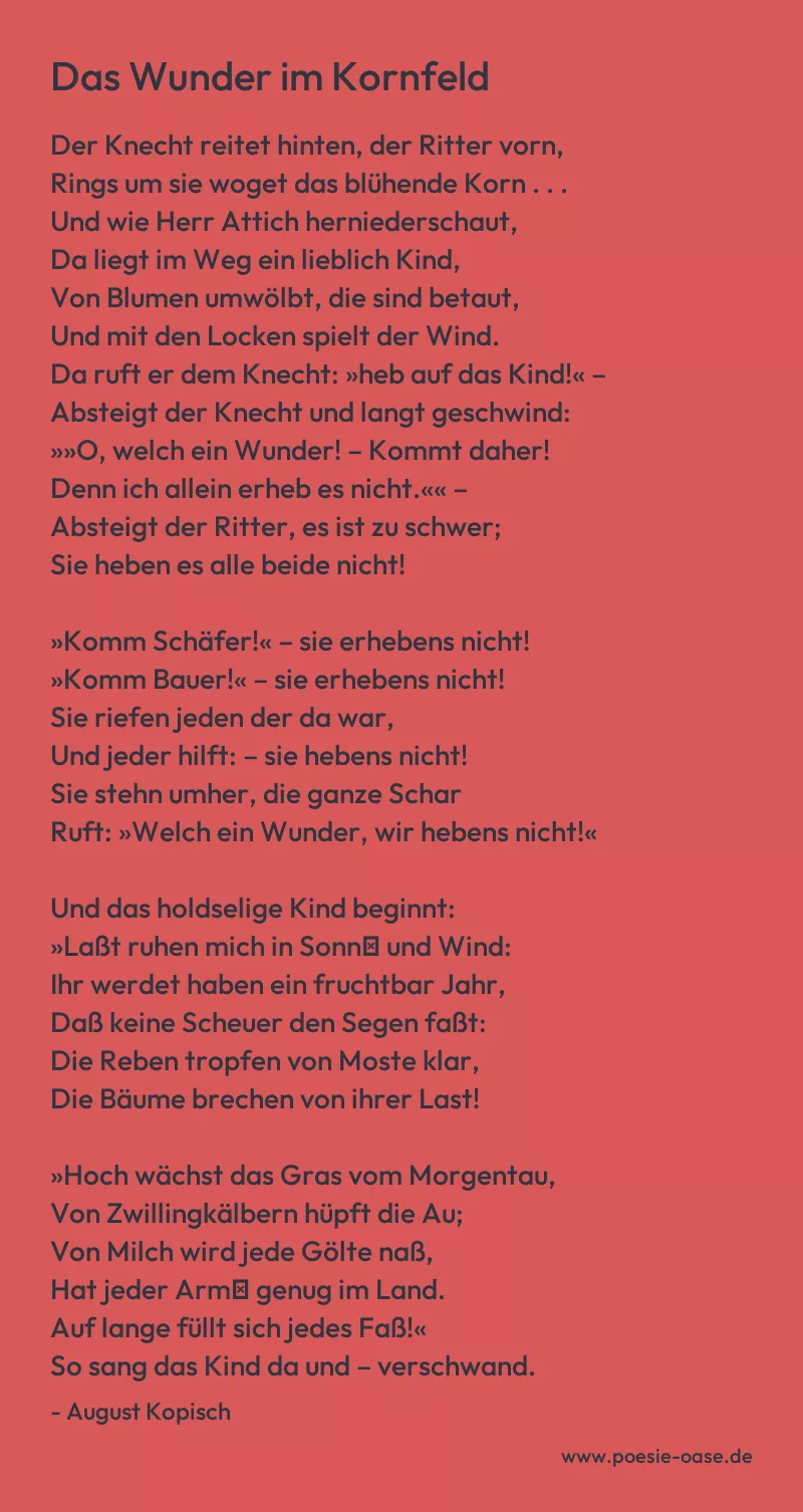 Gedicht: Das Wunder im Kornfeld von August Kopisch