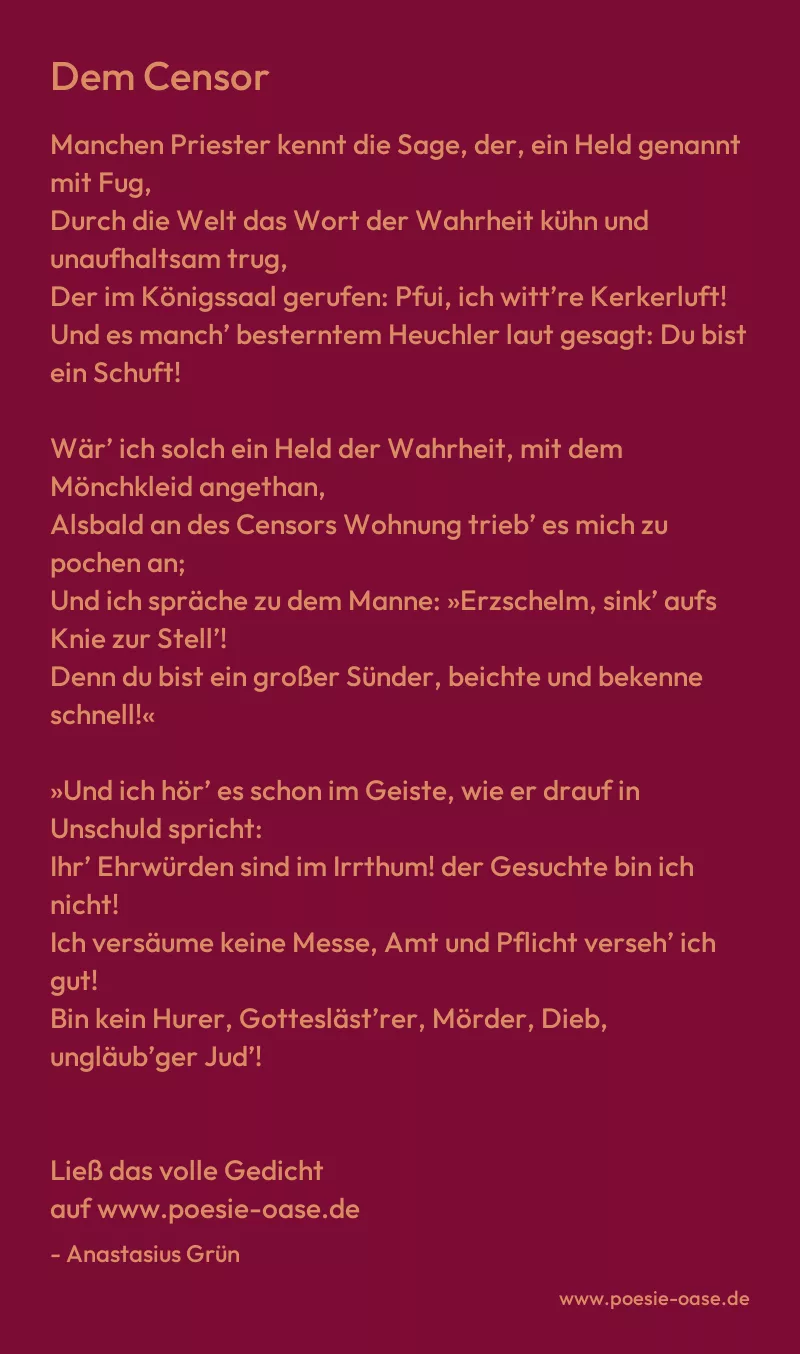 Gedicht: Dem Censor von Anastasius Grün