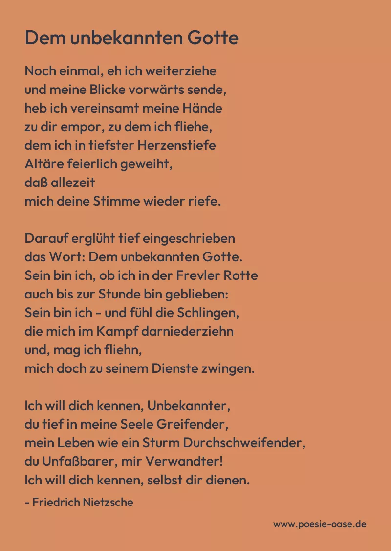 Gedicht: Dem unbekannten Gotte von Friedrich Nietzsche
