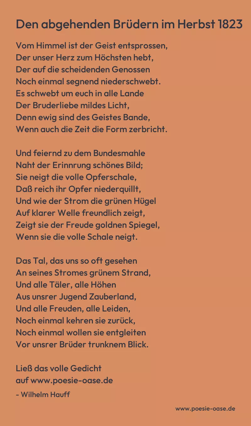 Gedicht: Den abgehenden Brüdern im Herbst 1823 von Wilhelm Hauff