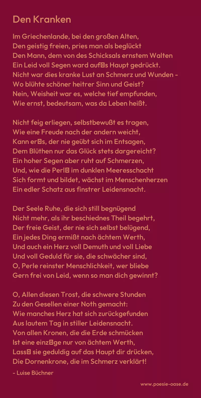 Gedicht: Den Kranken von Luise Büchner