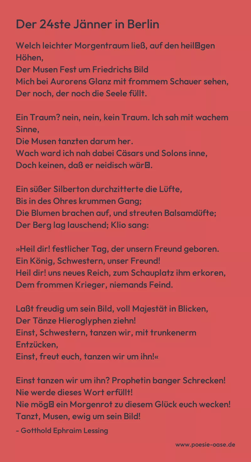 Gedicht: Der 24ste Jänner in Berlin von Gotthold Ephraim Lessing
